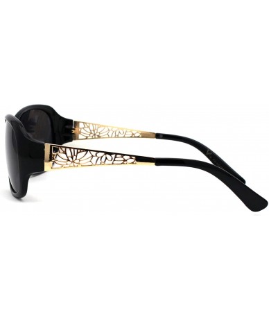 Oval Polarized Antiglare Floral Diecut Arm Luxury Butterfly Sunglasses - Black Gold Black - CH196WL3QWQ $22.78