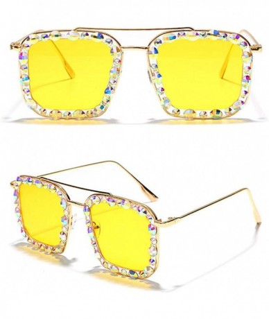 Square Oversized Square Diamond Sunglasses Ladies Sunglasses Ladies Glasses Fashion Rhinestones - C1198QLLG6Z $57.41