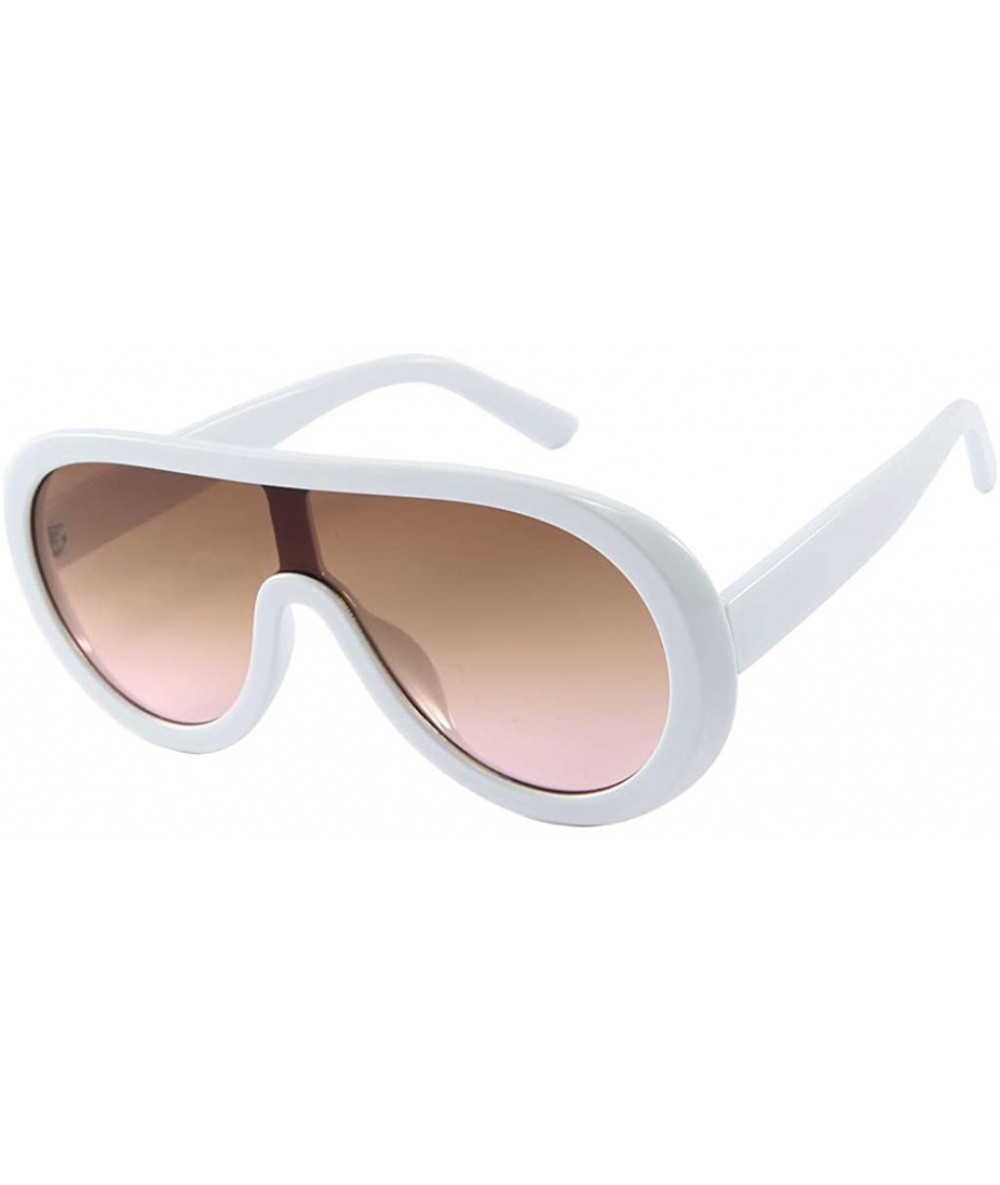 Oversized One Piece Sunglasses Women Summer Gifts Big Sun Glasses Male Gradient Lens Uv400 - White With Brown - CS1973CMCCU $...