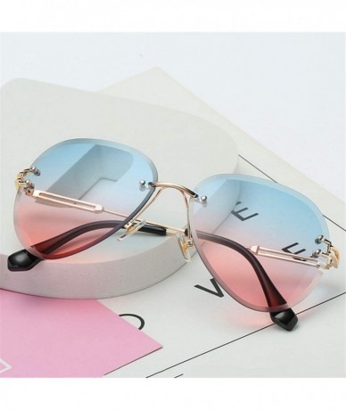 Oversized RimlSunglasses Women Fashion Sun Glasses Metal Farme Gradient Shades Cutting Lens FaGoggles UV400 - Pink - CY197Y77...