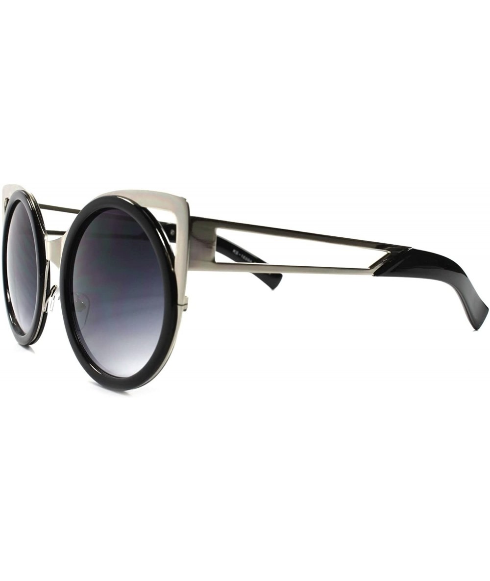 Cat Eye Designer Fashion Stylish Sexy Womens Round Lens Cat Eye Sunglasses - Black & Silver - C81892G5369 $23.59