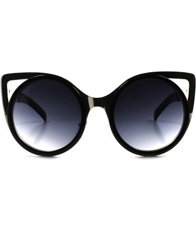 Cat Eye Designer Fashion Stylish Sexy Womens Round Lens Cat Eye Sunglasses - Black & Silver - C81892G5369 $23.59