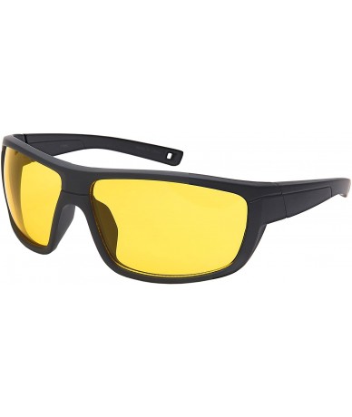 Sport Yellow HD Night Vision Sports Wrap Sunglass for Men Night Driving W/Fiber Case - Matte Grey Frame/Yellow Lens - CD187CY...