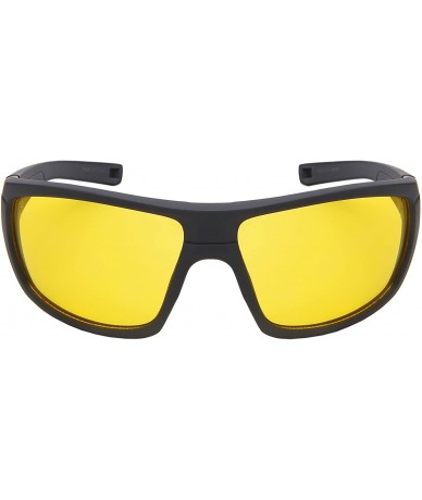 Sport Yellow HD Night Vision Sports Wrap Sunglass for Men Night Driving W/Fiber Case - Matte Grey Frame/Yellow Lens - CD187CY...