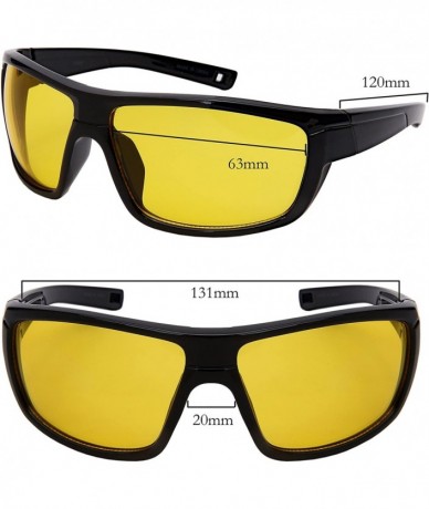 Sport Yellow HD Night Vision Sports Wrap Sunglass for Men Night Driving W/Fiber Case - Matte Grey Frame/Yellow Lens - CD187CY...