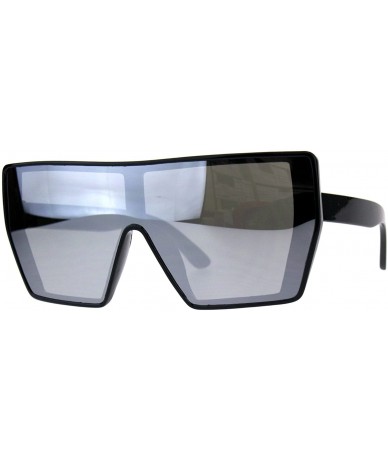 Shield Extra Oversized Fashion Sunglasses Square Shield Frame Mirror Lens - Black (Silver Mirror) - CH18EE7O9E9 $21.43