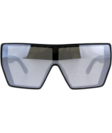 Shield Extra Oversized Fashion Sunglasses Square Shield Frame Mirror Lens - Black (Silver Mirror) - CH18EE7O9E9 $21.43