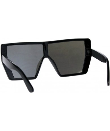 Shield Extra Oversized Fashion Sunglasses Square Shield Frame Mirror Lens - Black (Silver Mirror) - CH18EE7O9E9 $21.43