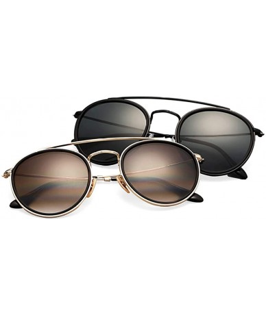 Round Sunglasses Polarized Men Women Sun Glass Lens Mirror Round Double Bridge Eyewear UV400 - Black P - CU18TXCXO22 $38.98