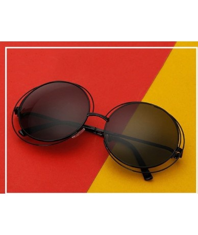 Oversized Round Mirrored Lenses Flat Metal Double Frame Sunglasses - 11a - C6183QSE7HD $17.51