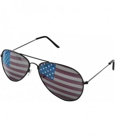 Aviator American USA Flag Design Metal Frame Aviator Sunglasses (Black) - CG129U17ZVX $18.30