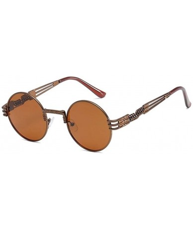 Round Steampunk Round Sunglasses for Women and Men with Spring Hings - C3 Brown Brown - CR198068NSK $26.18