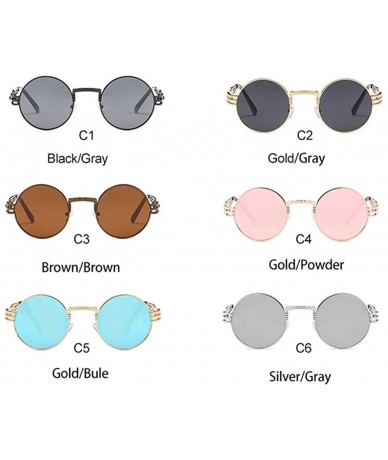 Round Steampunk Round Sunglasses for Women and Men with Spring Hings - C3 Brown Brown - CR198068NSK $26.18