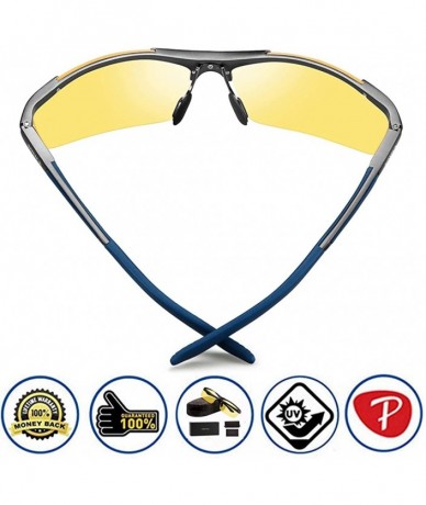 Goggle Night Driving Glasses - Anti Glare Polarized Safety Yellow Glasses for Men Women - Blue Frame/(Yellow Lens) - C618I9XC...