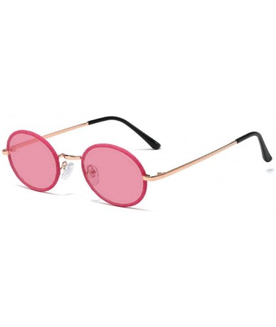 Round Fashion Vintage Round Frame Metal Personality Denim Hemming Craft Frame Harajuku Style Lady Sunglasses - Rose Red - CI1...