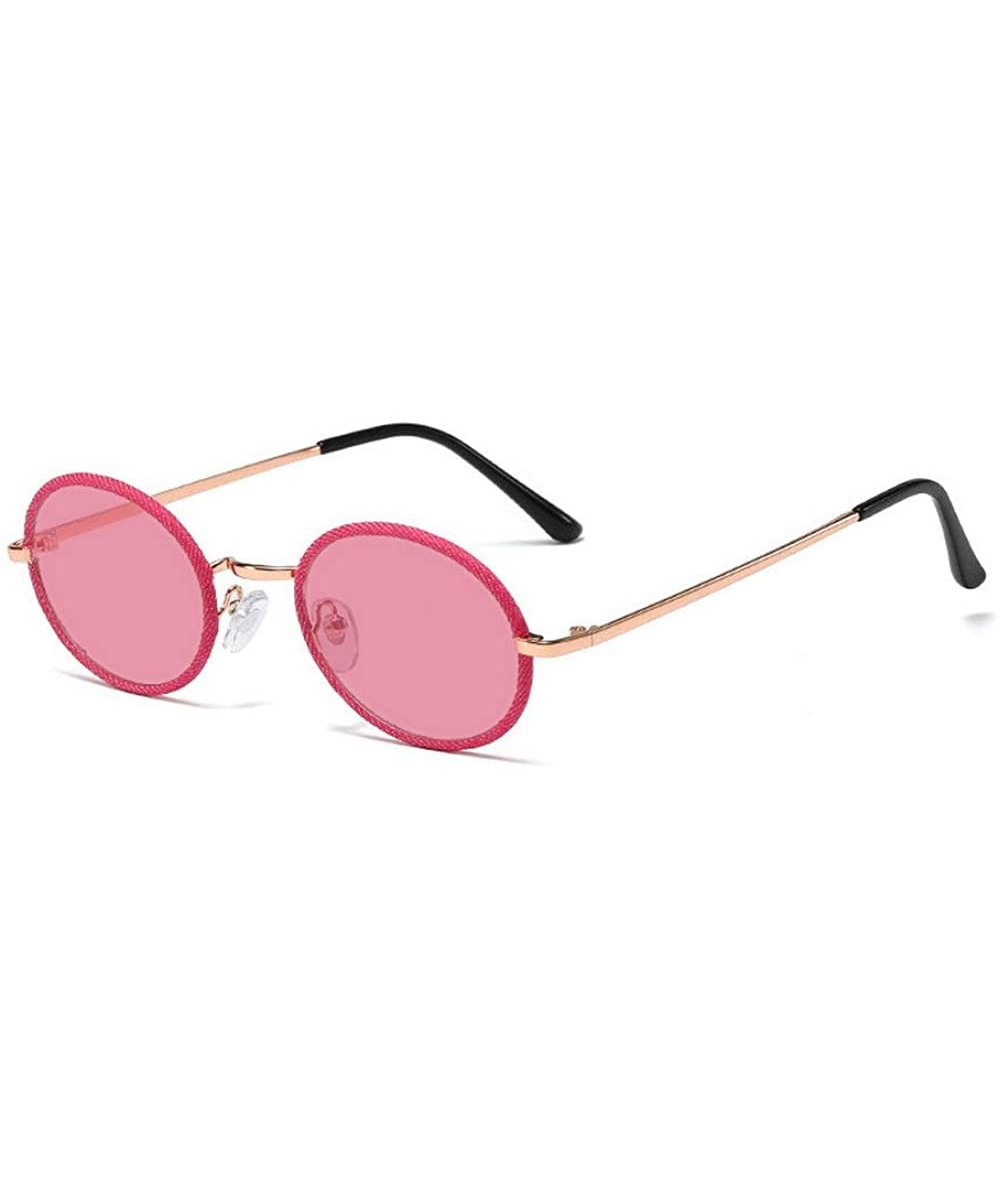 Round Fashion Vintage Round Frame Metal Personality Denim Hemming Craft Frame Harajuku Style Lady Sunglasses - Rose Red - CI1...