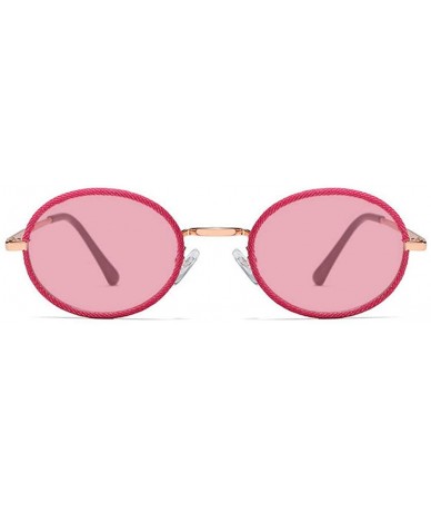 Round Fashion Vintage Round Frame Metal Personality Denim Hemming Craft Frame Harajuku Style Lady Sunglasses - Rose Red - CI1...