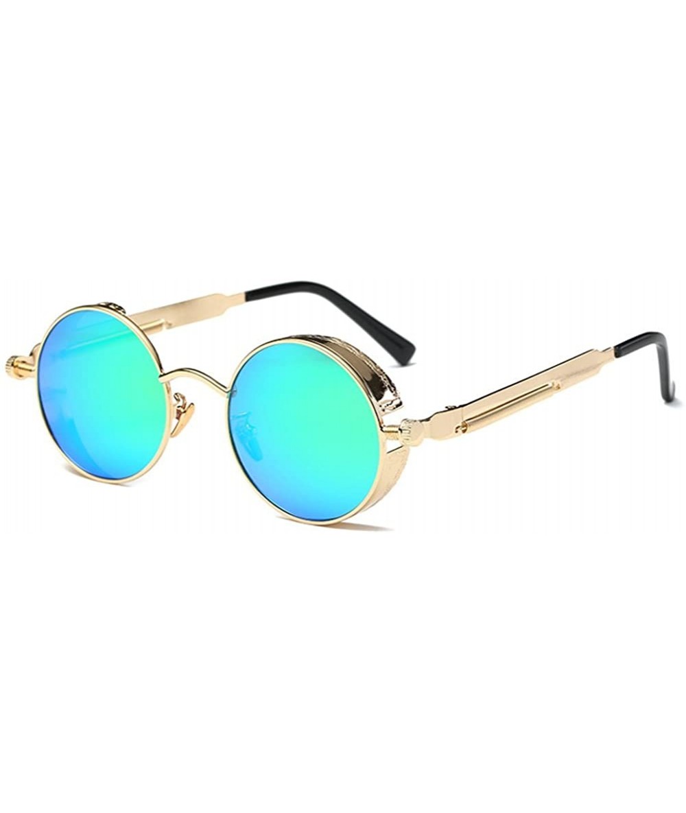 Round Men Women Retro Polarized Glasses Punk Round Metal UV400 Eyewear Sunglasses - Golden + Blue - CD1884M4270 $17.47