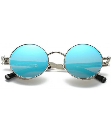 Round Men Women Retro Polarized Glasses Punk Round Metal UV400 Eyewear Sunglasses - Golden + Blue - CD1884M4270 $17.47