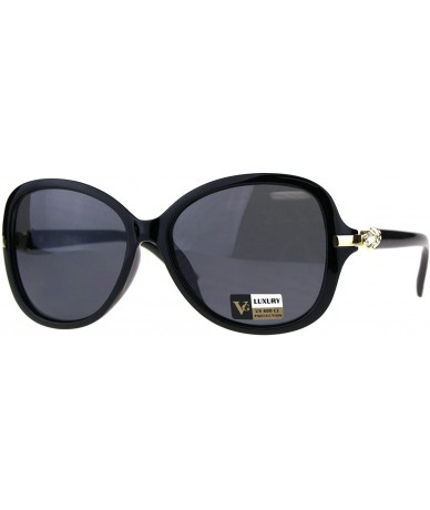 Oversized Womens Rhinestone Bling Designer Fashion Plastic Butterfly Sunglasses - All Black - C518CA2LZDC $24.54