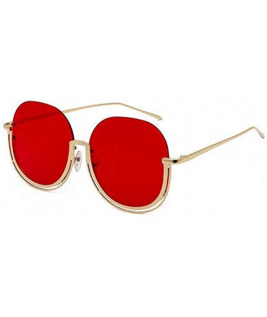 Round fashion trend gradient marine film half frame metal frame round face unisex sunglasses - Red - CD18YGKN77Y $23.22