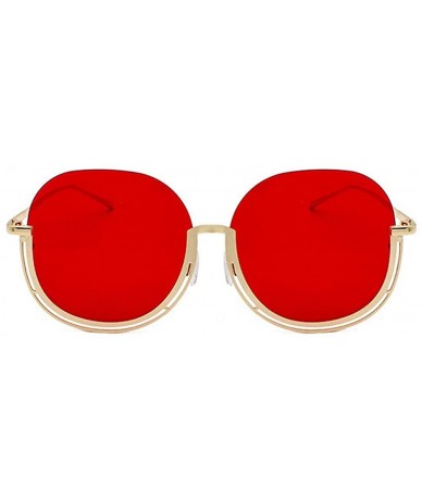 Round fashion trend gradient marine film half frame metal frame round face unisex sunglasses - Red - CD18YGKN77Y $23.22