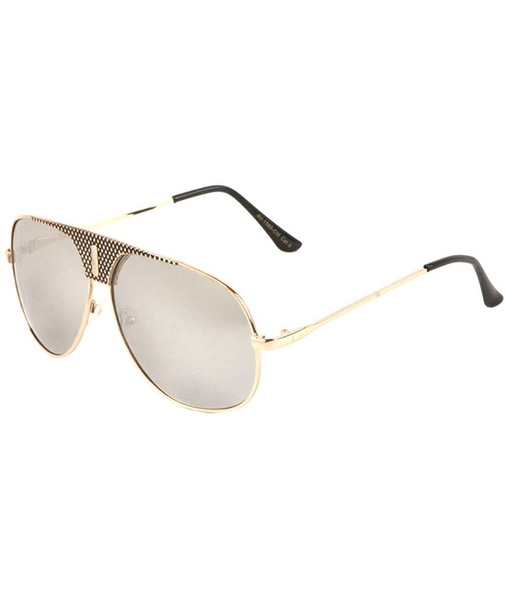 Aviator Color Mirror Raised Dot Pattern Frontal Shield Rounded Aviator Sunglasses - Grey Gold - CU190IYD2RD $26.00