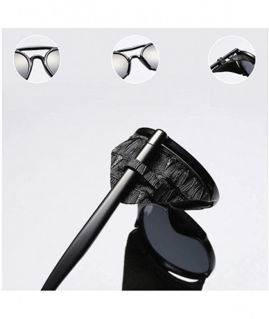 Shield Men Sunglasses with Side Shields Leather Round Sun Glasses for Women Retro UV400 - Red Black - CF18OA44XCX $25.44