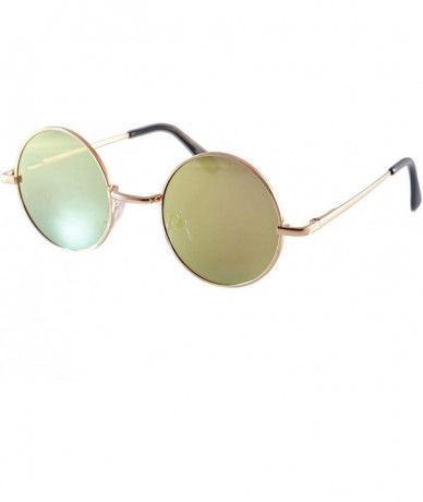 Round Retro Vintage Small Mirrored Round Flat Lens Sunglasses A282 - Pink Green Rv - CU18T07SLIK $19.96