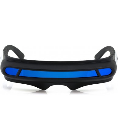 Wrap Futuristic Space Alien Costume Party Cyclops Shield Colored Mirror Mono Lens Wrap Sunglasses 147mm - Blue Mirror - CX185...