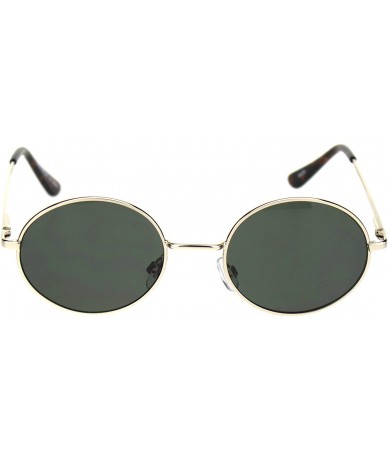 Oval Mens Spring Hinge Oval Round Metal Rim Dad Sunglasses - Gold Green - CI18RUHLMXS $18.48