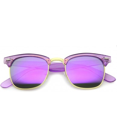 Square Womens Horn Rimmed Sunglasses With UV400 Protected Mirrored Lens - Purple / Purple Mirror - C812IGK4TN1 $19.68