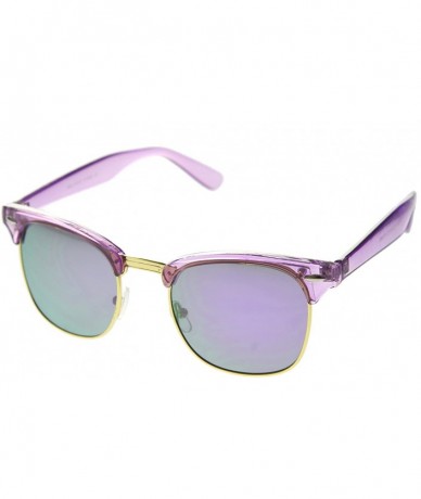 Square Womens Horn Rimmed Sunglasses With UV400 Protected Mirrored Lens - Purple / Purple Mirror - C812IGK4TN1 $19.68