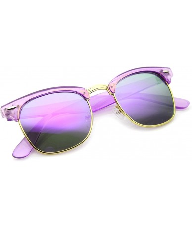 Square Womens Horn Rimmed Sunglasses With UV400 Protected Mirrored Lens - Purple / Purple Mirror - C812IGK4TN1 $19.68