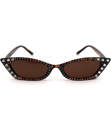 Cat Eye Womens Large Rhinestone Rectangular Cat Eye Plastic Sunglasses - Tortoise Brown - CW18XUSQXK9 $23.72