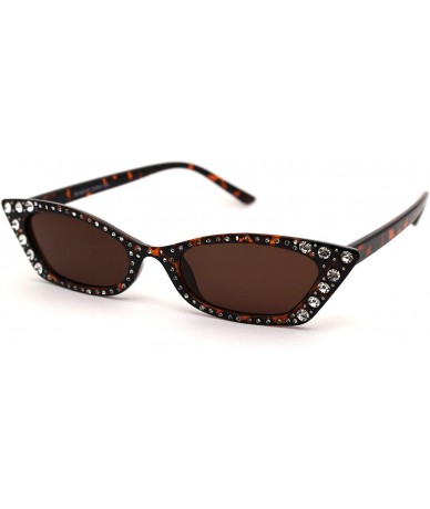 Cat Eye Womens Large Rhinestone Rectangular Cat Eye Plastic Sunglasses - Tortoise Brown - CW18XUSQXK9 $23.72