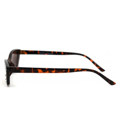 Cat Eye Womens Large Rhinestone Rectangular Cat Eye Plastic Sunglasses - Tortoise Brown - CW18XUSQXK9 $23.72