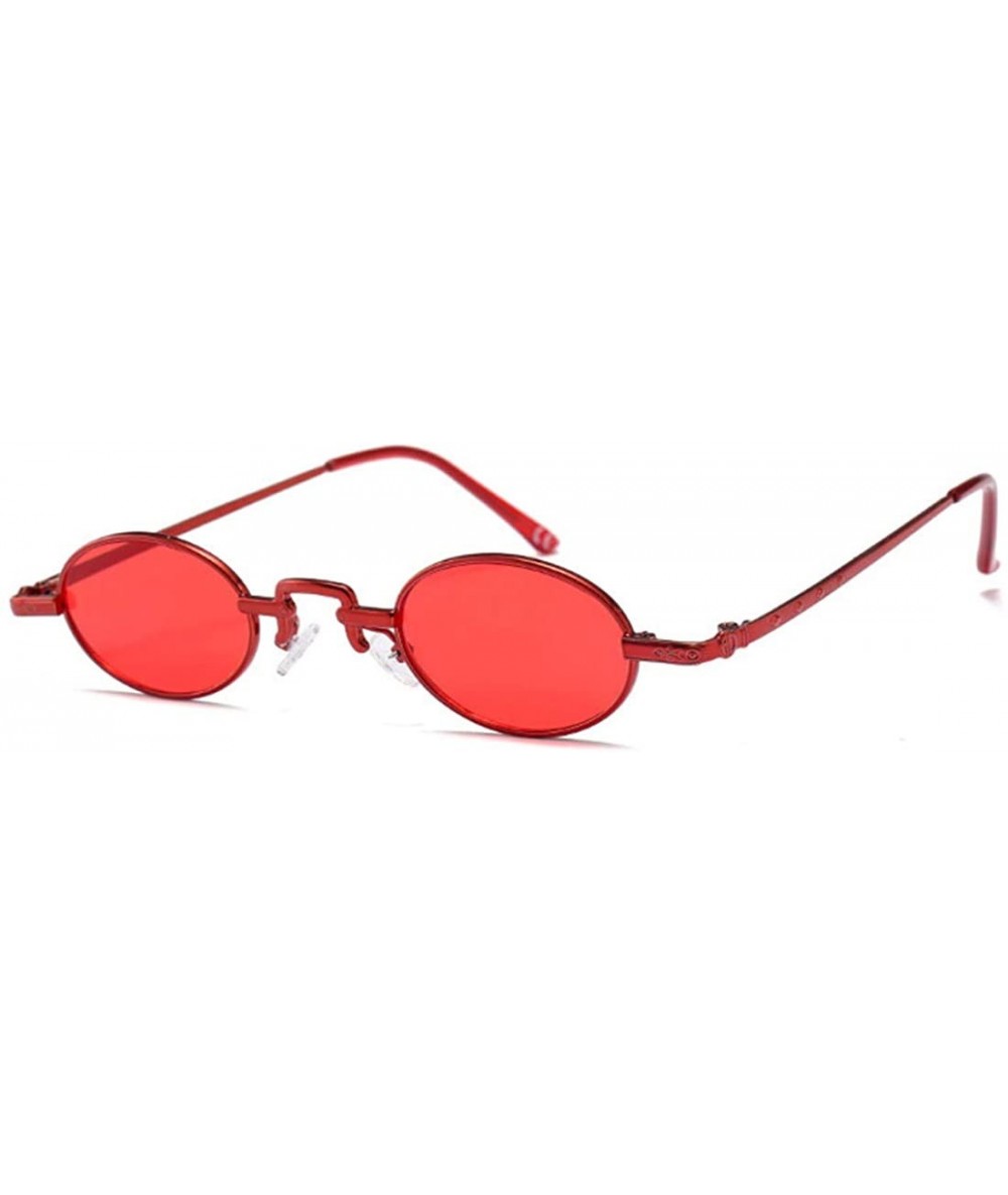 Square Unisex Vintage Oval Glasses Small Metal Frames Sunglasses UV400 - Red - CH18NO0KA99 $20.69