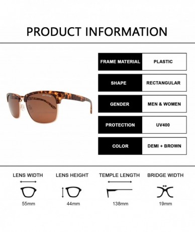 Rimless Polarized Semi Rimless Sunglasses for Men and Women - Retro Shades UV Protection - Demi + Brown - CO188K052RW $24.99