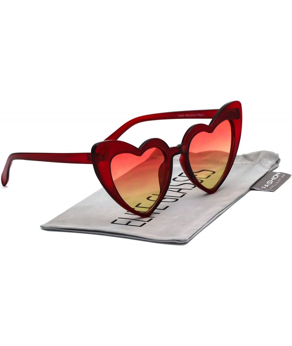 Cat Eye Fashion Love Heart Shaped Sunglasses For Women Girls Hippie Party Shade Sunglasses - Red / Red Yellow - CZ180T5TKIU $...