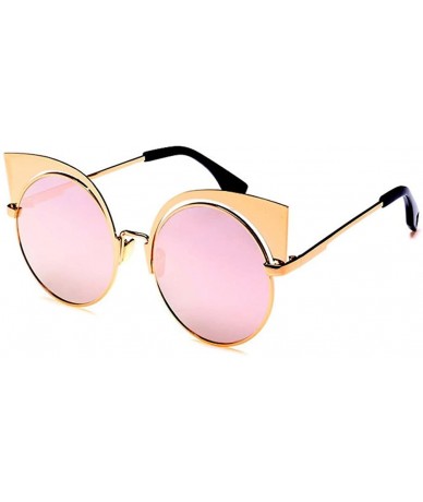 Cat Eye Women's Fashion Flash Mirror Vintage Cat Eye Sunglasses Round Metal Cut-Out Flash Mirror Lens - Gold/Pink - C812IOUY5...