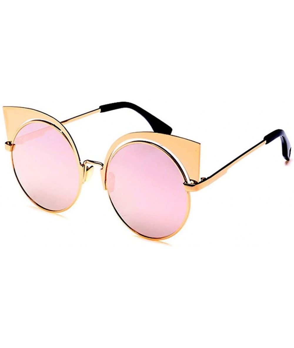 Cat Eye Women's Fashion Flash Mirror Vintage Cat Eye Sunglasses Round Metal Cut-Out Flash Mirror Lens - Gold/Pink - C812IOUY5...