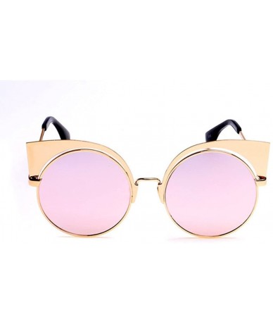 Cat Eye Women's Fashion Flash Mirror Vintage Cat Eye Sunglasses Round Metal Cut-Out Flash Mirror Lens - Gold/Pink - C812IOUY5...