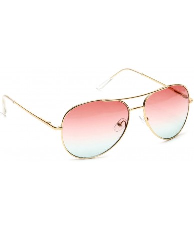 Aviator Retro Aviator Sunglasses Double Nose Bridge Color Tinted Gradient Lens Metal Frame - Coral & Green - C618EY0RD3Z $22.08