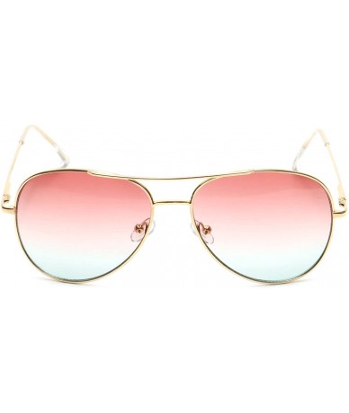 Aviator Retro Aviator Sunglasses Double Nose Bridge Color Tinted Gradient Lens Metal Frame - Coral & Green - C618EY0RD3Z $22.08