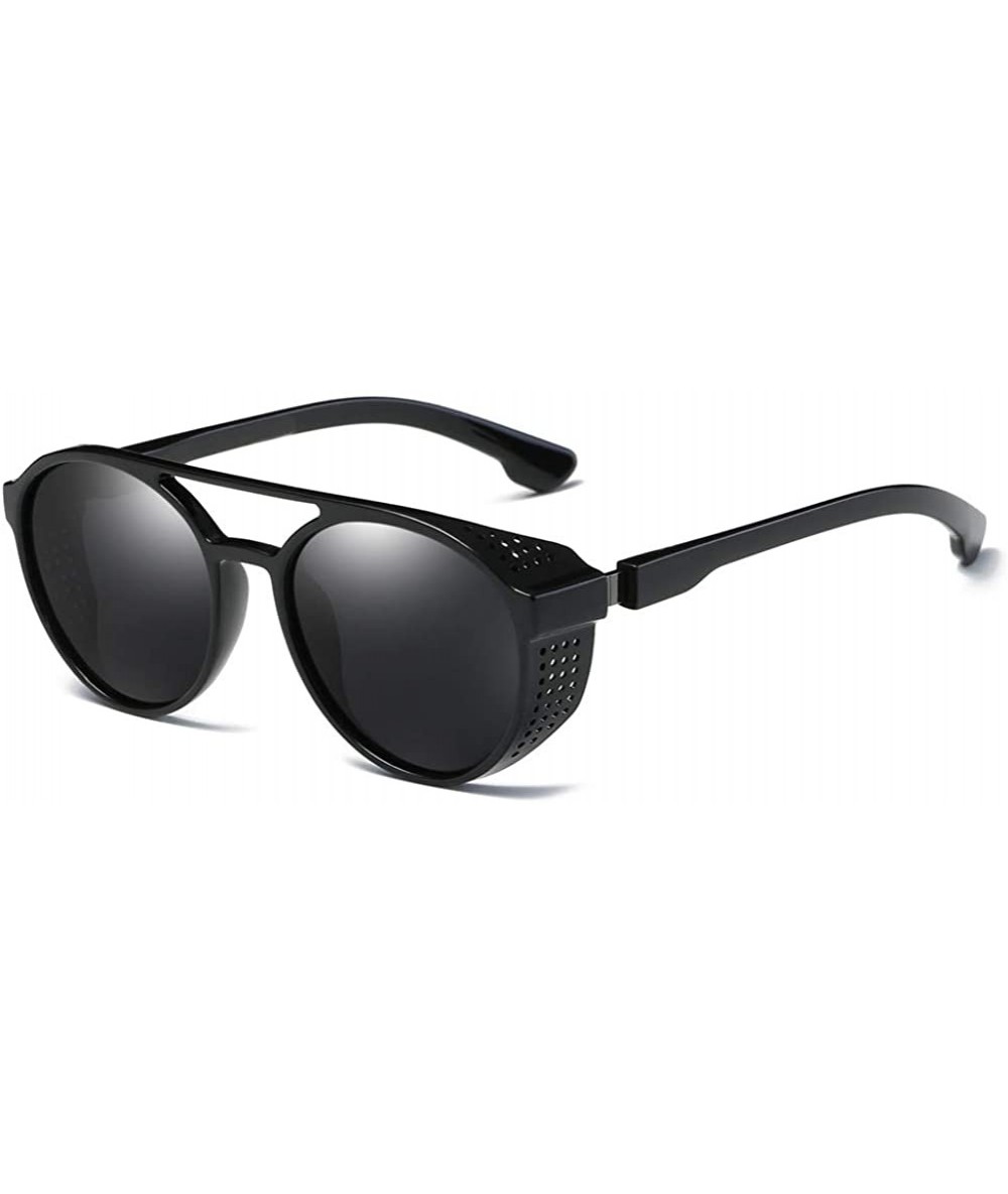 Round Round Mirrored Sunglasses For Men Shield Men Sun Glasses Polarized - Black - CF18M4NYUUZ $20.97