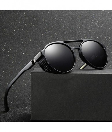 Round Round Mirrored Sunglasses For Men Shield Men Sun Glasses Polarized - Black - CF18M4NYUUZ $20.97