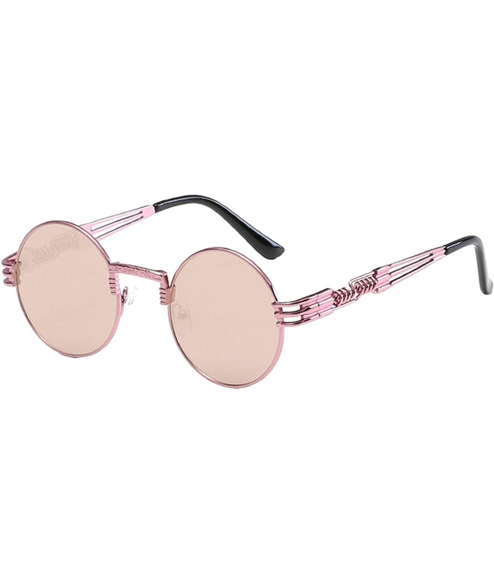 Round Womens Sunglasses Round Punk Fashion Sunglasses Small - Pink Frame+pink Lens - CY18OZEDU8Q $39.91