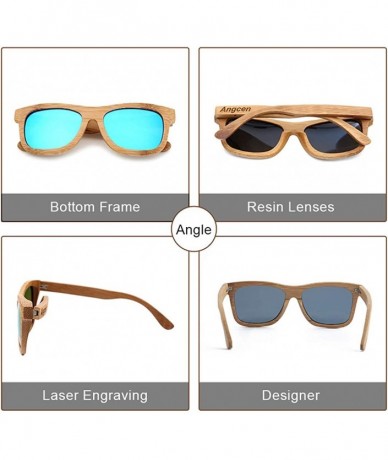 Square Ladies Sunglasses Women Polarized Retro Vintage Sun Glasses Men Wood Bamboo Sunglasses Designer Square Glasses - CB18X...