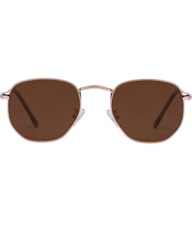 Round Medium Unisex Polygon Polarized Sunglasses - Rose Gold Frame With Brown Lens - CL196HL8M8H $19.16